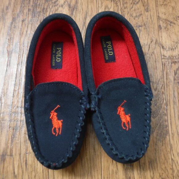 Polo Ralph Lauren Red Pony Logo on Navy Blue Suede Leather Upper Shoe - Picture 1 of 5